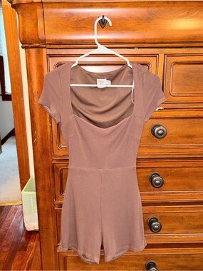 Princess Polly Brown Ribbed Open Back Tie Romper Size 4